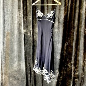 BCBG Max Azria Floral Motif Black and White Silk Slip Dress - Size 2